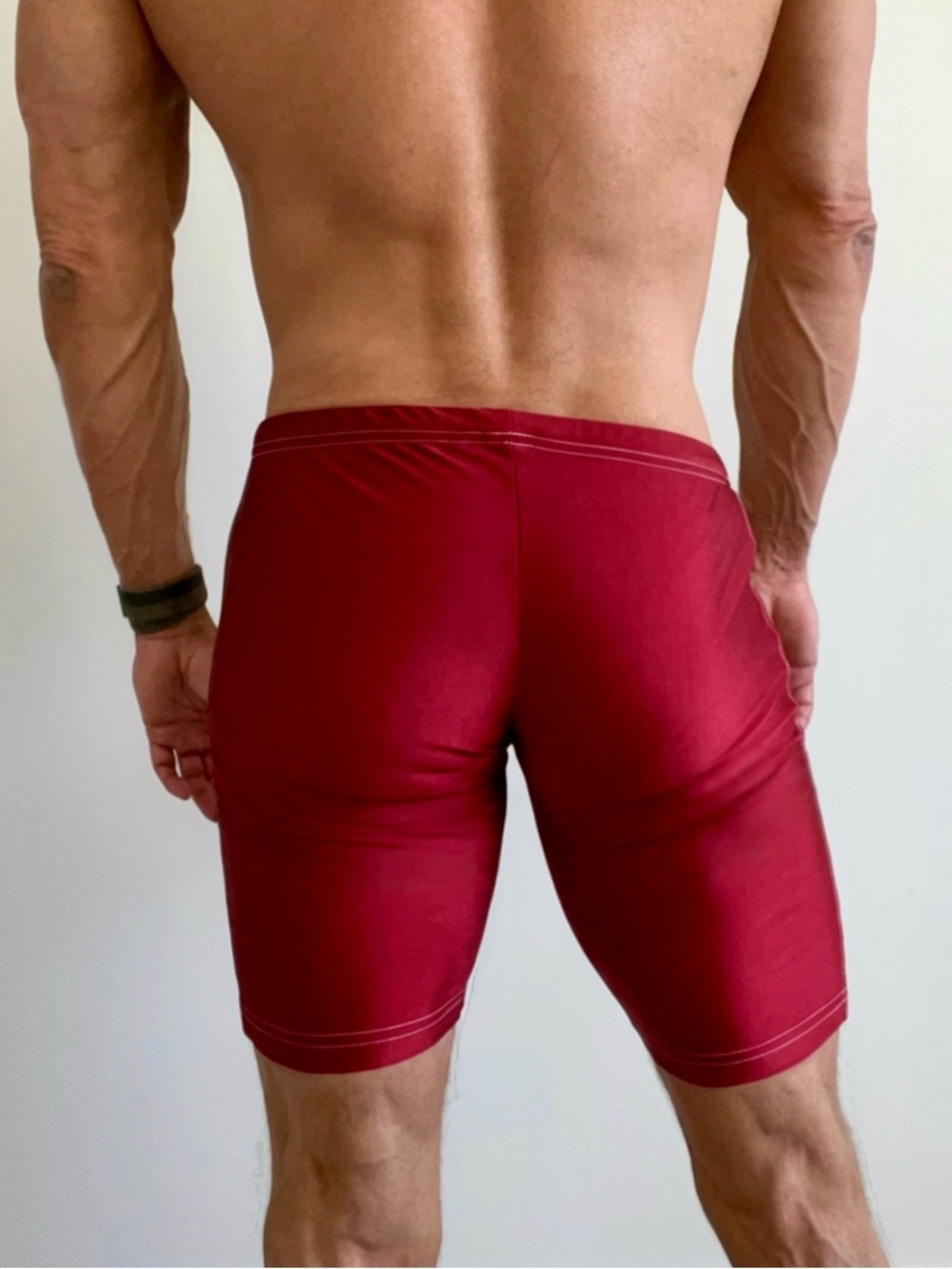 Men's Red Colorblock Swim Jammer with White & Tan Stripes - Picture 2 of 7